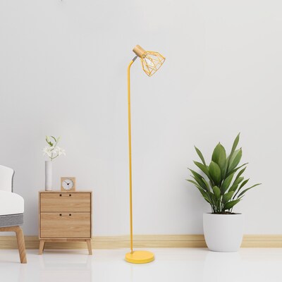 Simple Designs Farmhouse Fusion 55.91" Iron Floor Lamp with Round Shade, Yellow (LF2019-YLW)