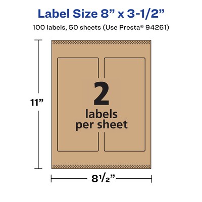 Avery Laser/Inkjet Rectangle Multipurpose Labels, 8" x 3.5", Kraft Brown, 100 Labels/Box ( 94261)