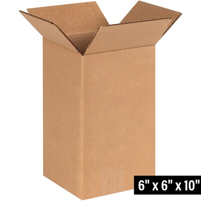 6 x 6 x 10 Shipping Boxes, 32 ECT, Brown, 25/Bundle (6610)