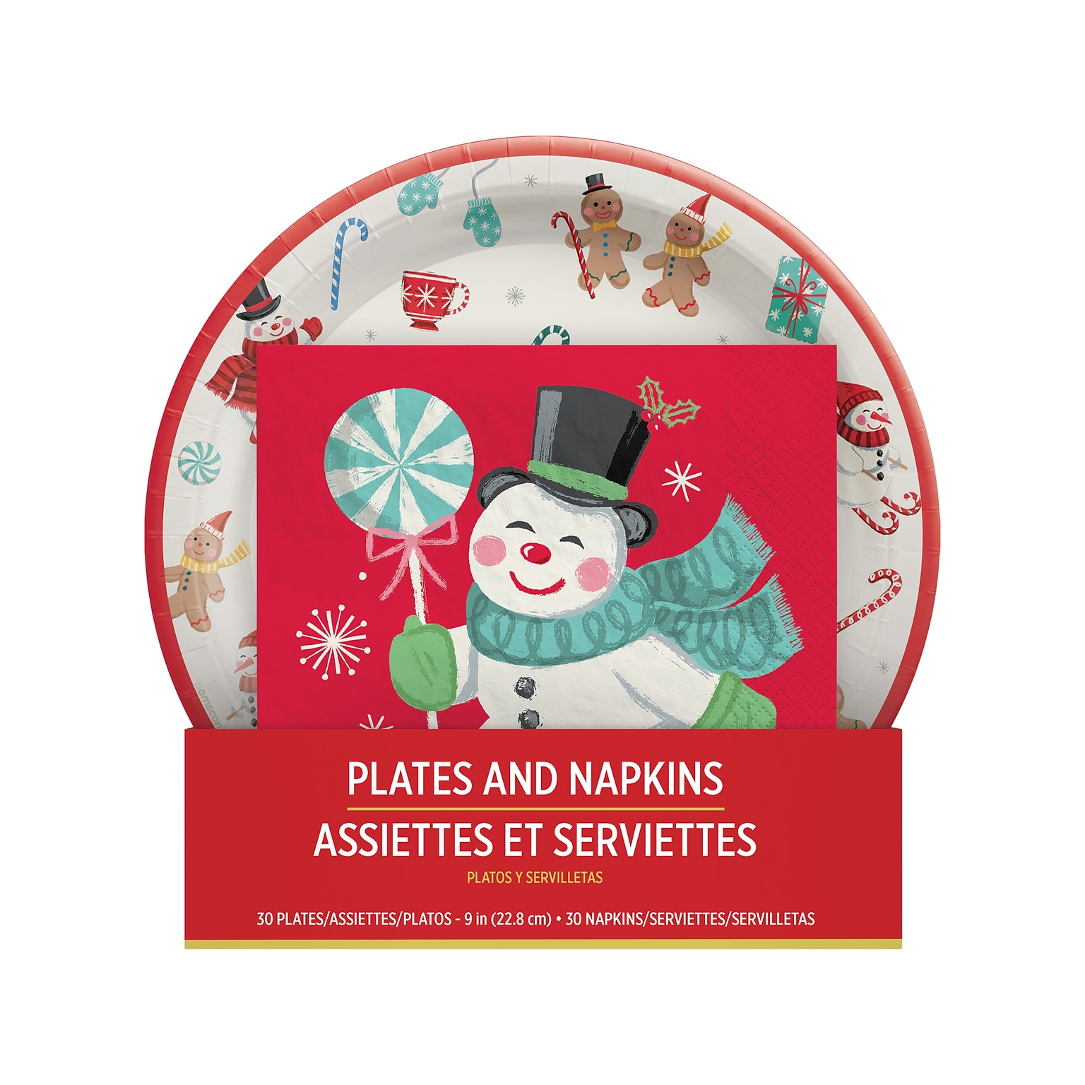 Amscan Peppermint Twist Christmas Round Plate with Luncheon Napkin, Multicolor, 30/Set, 2 Sets/Pack (950334)