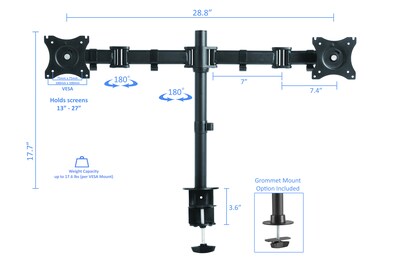 Rocelco Dual Monitor Mount, Articulating Arms for 13-27 LED LCD Screens, Black (R DM2)