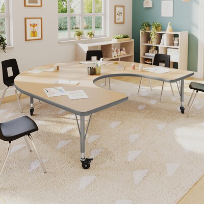 Flash Furniture Wren Horseshoe Activity Table, 66 x 60, Height Adjustable, Light Natural Top/Silver Frame (XUA6066HRSLNTPC)