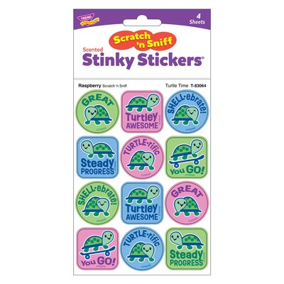 Trend Enterprises Turtle Time Raspberry Scent Scratch 'n Sniff Stinky Stickers, Multicolored, 48/Pack, 6/Packs/Bundle