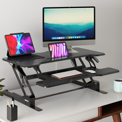 Mount-It! 38"W Manual Rectangular Adjustable Standing Desk Converter, Black (MI-15009)