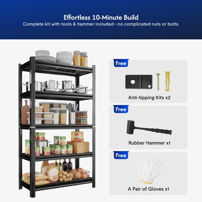 FlexiSpot 5-Shelf Metal Storage Rack, 71.2" x 35.4" x 15.7", Black (CJ021-DJ)