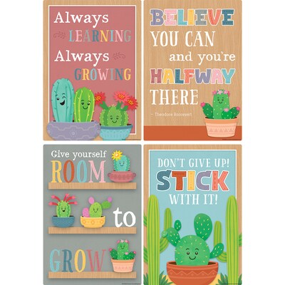 Teacher Created Resources 11" x 15-3/4" Happy Cactus Crew Positive Sayings Small Poster Pack, 12/Pack (TCR6956)