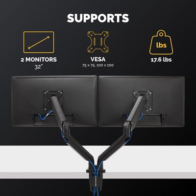 Fellowes Platinum Series Adjustable Dual Arms, Up to 32 Monitor, Black (8042501)