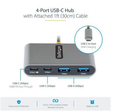 StarTech 4-Port USB-C Hub, Gray (5G2A2CPDB-USB-C-HUB)
