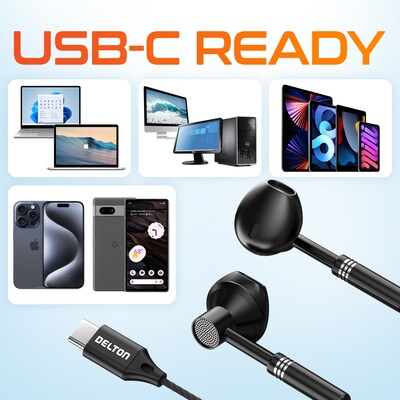 Delton 18EC USB-C Earbuds with Microphone, Black (DWH18ECBK)
