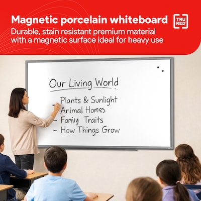 TRU RED™ Magnetic Porcelain Dry Erase Board, Gunmetal Frame, 8' x 4' (TR61188)