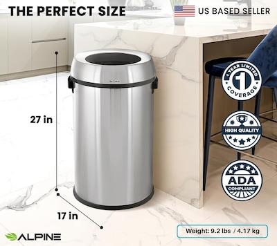 Alpine Industries Stainless Steel Trash Can, 17 Gallon (470-65L)