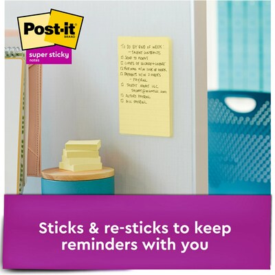 Post-it Super Sticky Notes, 4 x 6 in., 5 Pads, 90 Sheets/Pad, Lined, 2x the Sticking Power, Canary Yellow