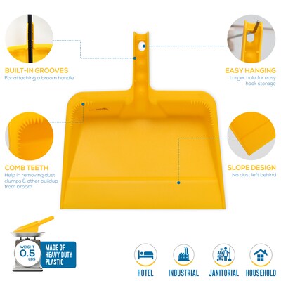 BISON LIFE Heavy Duty 11.5" Plastic Handheld Dustpans, Yellow, 6/Pack (BPES-HHDP-PL-Y-6)