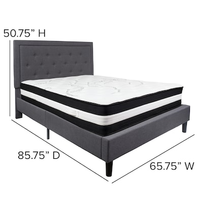 Flash Furniture Roxbury Tufted Upholstered Platform Bed in Dark Gray Fabric with Pocket Spring Mattress, Queen (SLBM31)