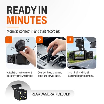 QORVIK K120 4-Channel Dash Cam with Front, Rear, and Dual Adjustable Interior Cameras and WiFi Connectivity, Black (QDCK120)