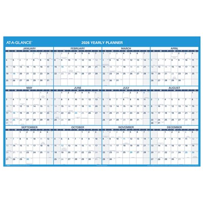 2026 AT-A-GLANCE 48 x 32 Yearly Dry Erase Wall Calendar, Reversible, White/Blue (PM300-28-26)