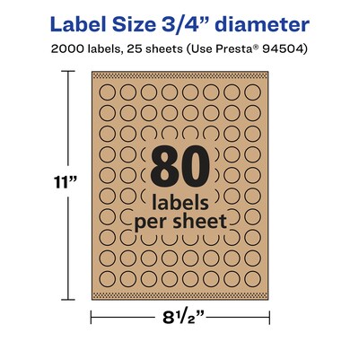 Avery Laser/Inkjet Round Multipurpose Labels, 0.75" Dia., Kraft Brown, 2,000 Labels/Pack (94504)