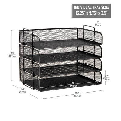 Mind Reader Metal Side Loading Stackable Letter Tray, Letter Size, Black (DSTACK4-BLK)