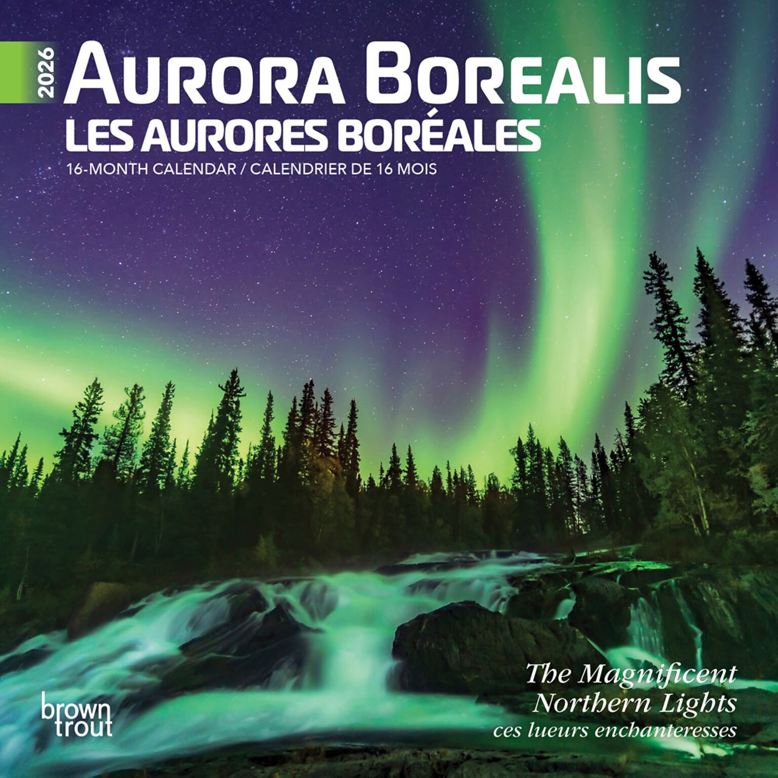 2026 BrownTrout Aurora Borealis 7 x 7 Monthly Wall Calendar (9798330708055)