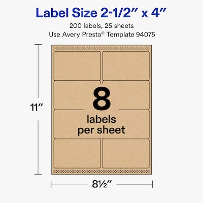 Avery Rectangle Laser/Inkjet Multipurpose Labels, Kraft Brown, 8 Labels/Sheet, 25 Sheets/Pack (19479311164)