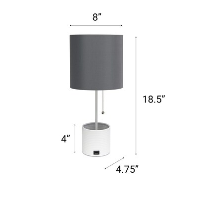 Creekwood Home 18.5" LED Table Lamp with USB Port, White/Gray (CWT-1007-GW)