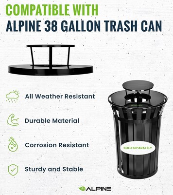 Alpine Industries Rain Bonnet Trash Can Lid, 38 Gallon Trash Cans, Black (479-38-A)
