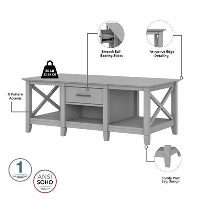 Bush Furniture Key West 47" x 24" Coffee Table, Cape Cod Gray (KWT148CG-03)
