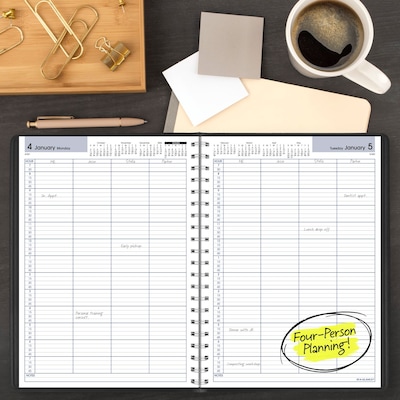2027 AT-A-GLANCE DayMinder 8" x 11" 4-Person Daily Appointment Book, Faux Leather Cover, Black (G560-00-27)