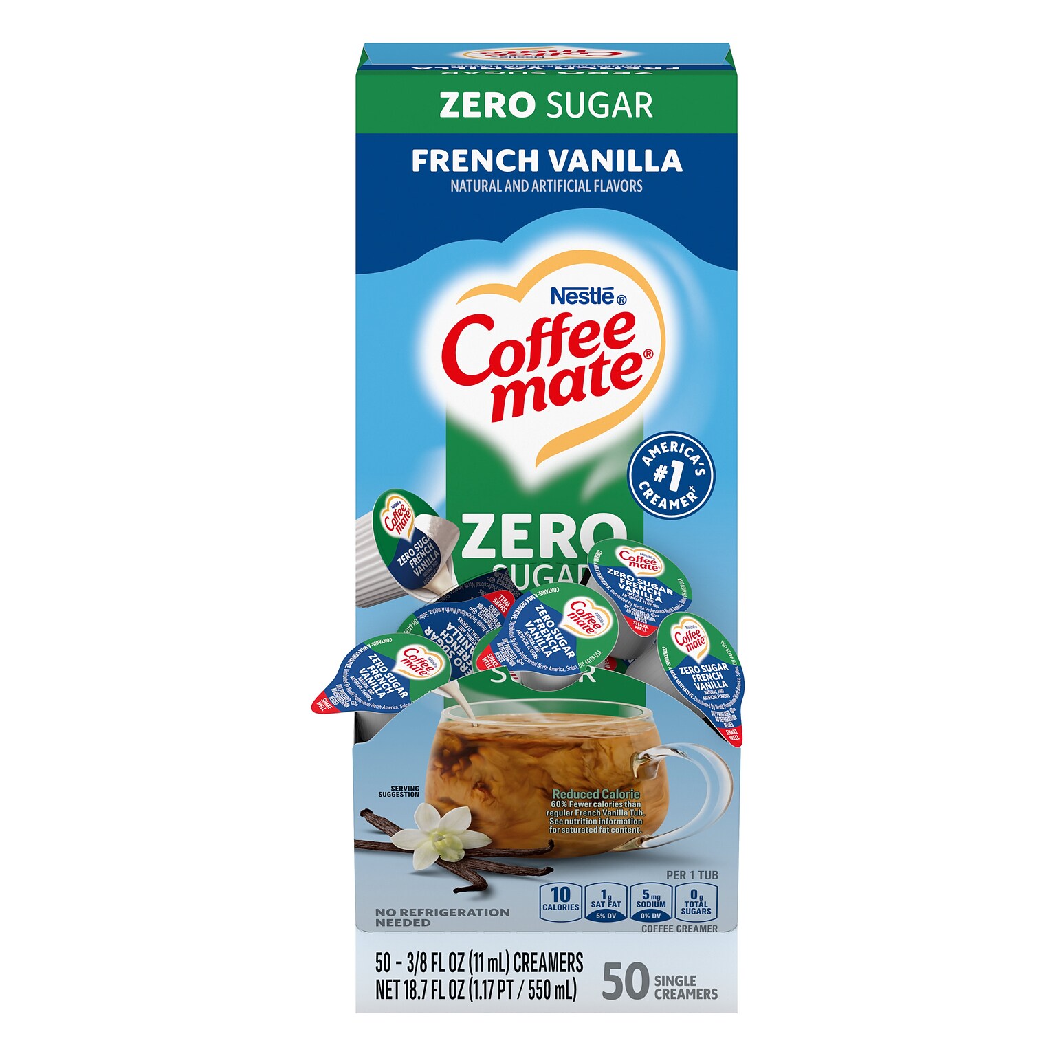 NESTLE COFFEE MATE Coffee Creamer Sugar-Free French Vanilla Flavor, Liquid Creamer Singles, 0.375 fl oz, 50 Count