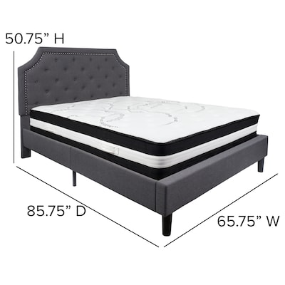 Flash Furniture Brighton Tufted Upholstered Platform Bed in Dark Gray Fabric with Pocket Spring Mattress, Queen (SLBM15)