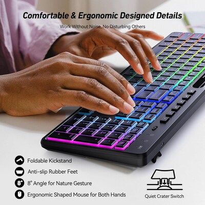 SaharaCase Wireless Ergonomic Gaming Keyboard and Laser Mouse Combo, Black (KB19)