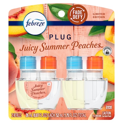 Febreze Plug In Oil Warmer Refill, Juicy Summer Peaches Scent, 0.87 oz., 2/Pack (21135)