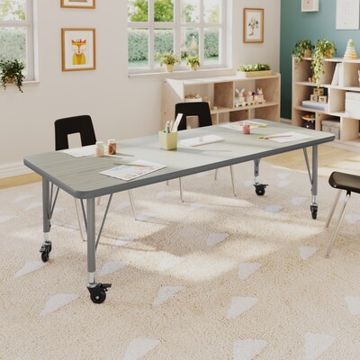 Flash Furniture Wren Rectangular Activity Table, 60 x 24, Height Adjustable, Light Gray Top/Silver Frame (XUA2460RECLGTPC)