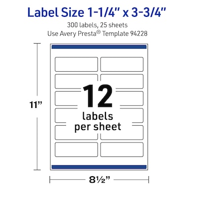 Avery Waterproof Rectangle Laser Multipurpose Labels, 1.25" x 3.75", White, 300/Pack (19479399269)