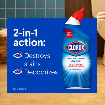 Clorox Disinfecting Toilet Bowl Cleaner with Bleach, Rain Clean Scent, 24 Oz., 2/Pack, 6 Packs/Carton (30924)