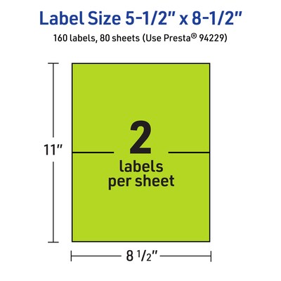 Avery Rectangle Multipurpose Labels, 5.5" x 8.5", Bright Green, 160/Box (94229)