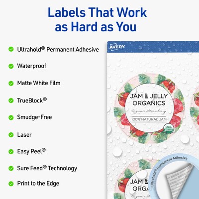 Avery Waterproof Round Laser Multipurpose Labels, 3.5 Dia., White, 40/Pack (19479399452)