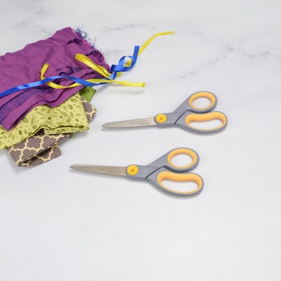 Westcott Titanium Bonded 8" Titanium Heavy Duty General Purpose Scissor, Pointed Tip, Gray/Yellow, 2/Pack (13901)