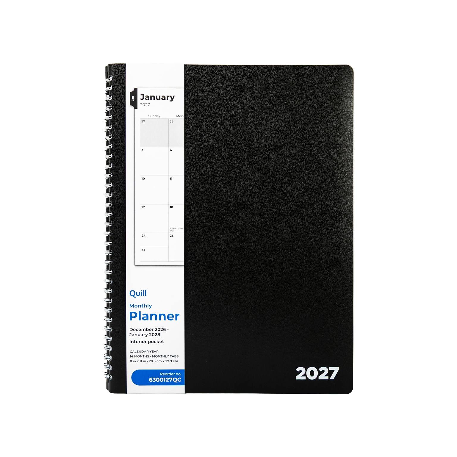 2027 Quill Brand® 8 x 11 14-Month Monthly Planner, Black (63001-27-QCC)