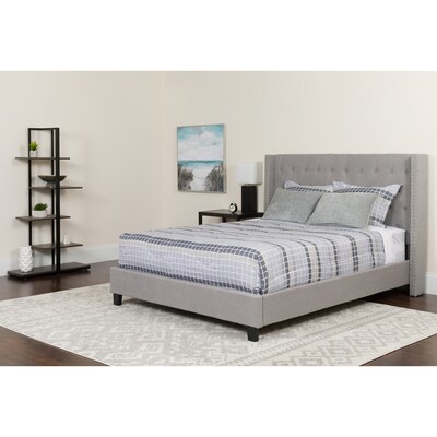 Flash Furniture Riverdale Tufted Upholstered Platform Bed in Light Gray Fabric with Pocket Spring Mattress, Twin (HGBM41)