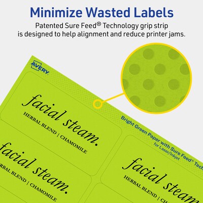 Avery Laser/Inkjet Multipurpose Rectangle Labels, 2" x 4", Bright Green, 200/Pack (94207)