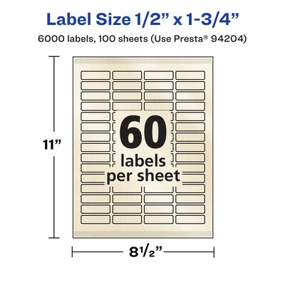 Avery Pearlized Ivory Rectangle Multipurpose Labels, .5" x 1.75", Ivory, 6000/Box (94204)