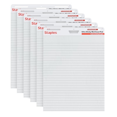 Staples Ultra Sticky Wall Easel Pad, 25 x 30, Lined, 30 Sheets/Pad, 6 Pads/Pack (ST62842)