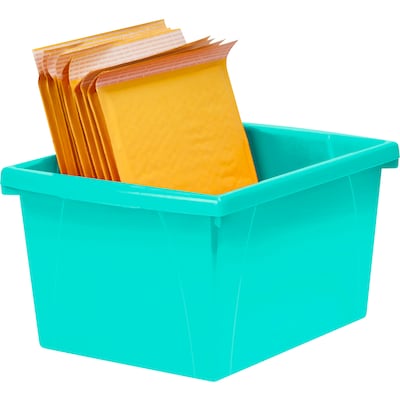 Storex Polypropylene/PP 4 Gallon Classroom Storage Bin, 7.9" x 11.3" x 13.6", Teal, 3/Bundle (STX61477U06C-3)