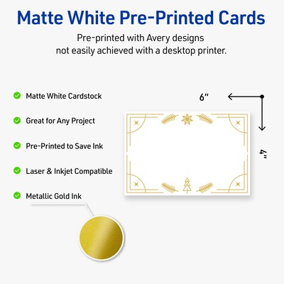 Avery Gold-White Christmas Trees Matte Blank Card, White, 20/Pack (S00-FDY)