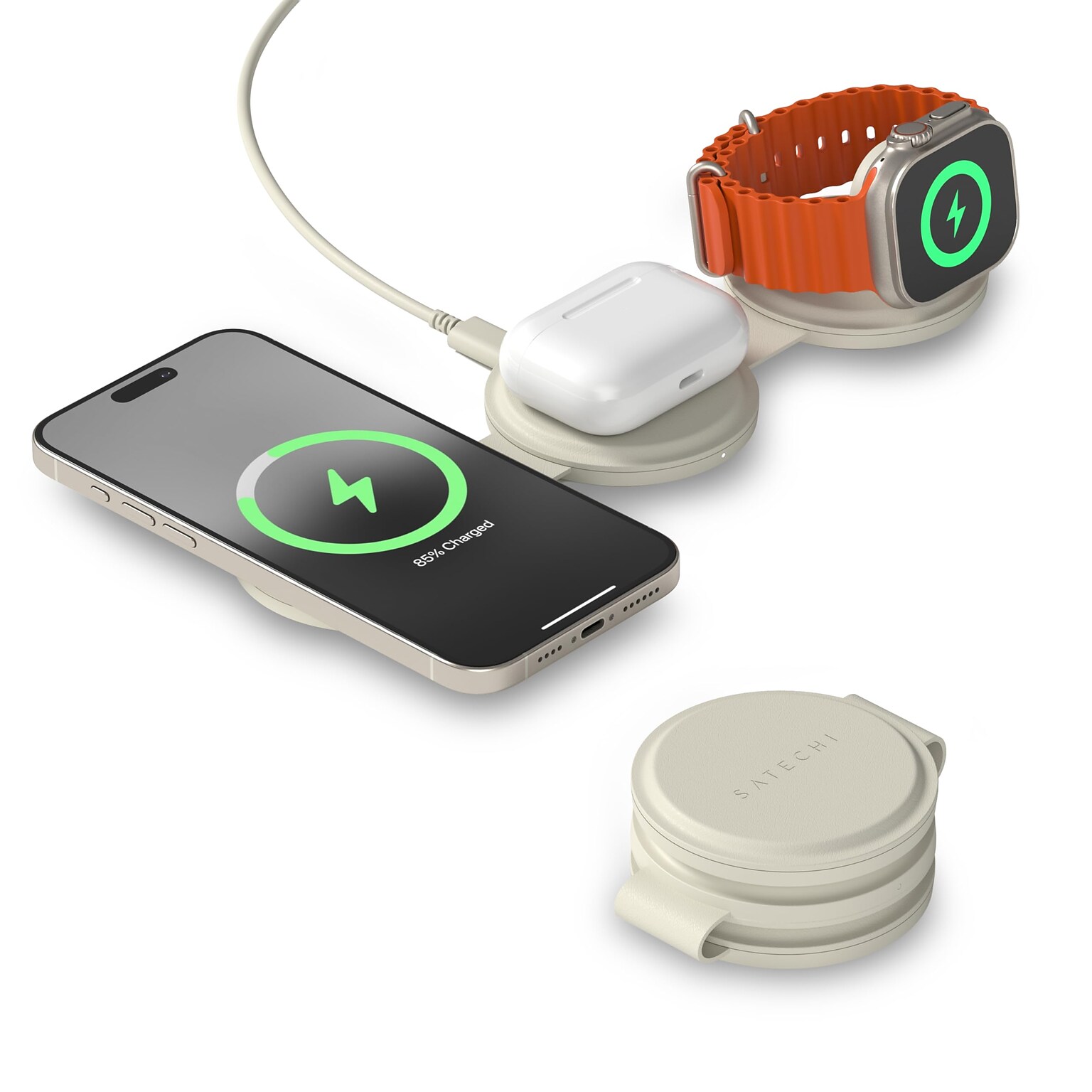 Satechi OntheGo 3-in-1 Wireless Charger, Sand (ST-QTG31W)
