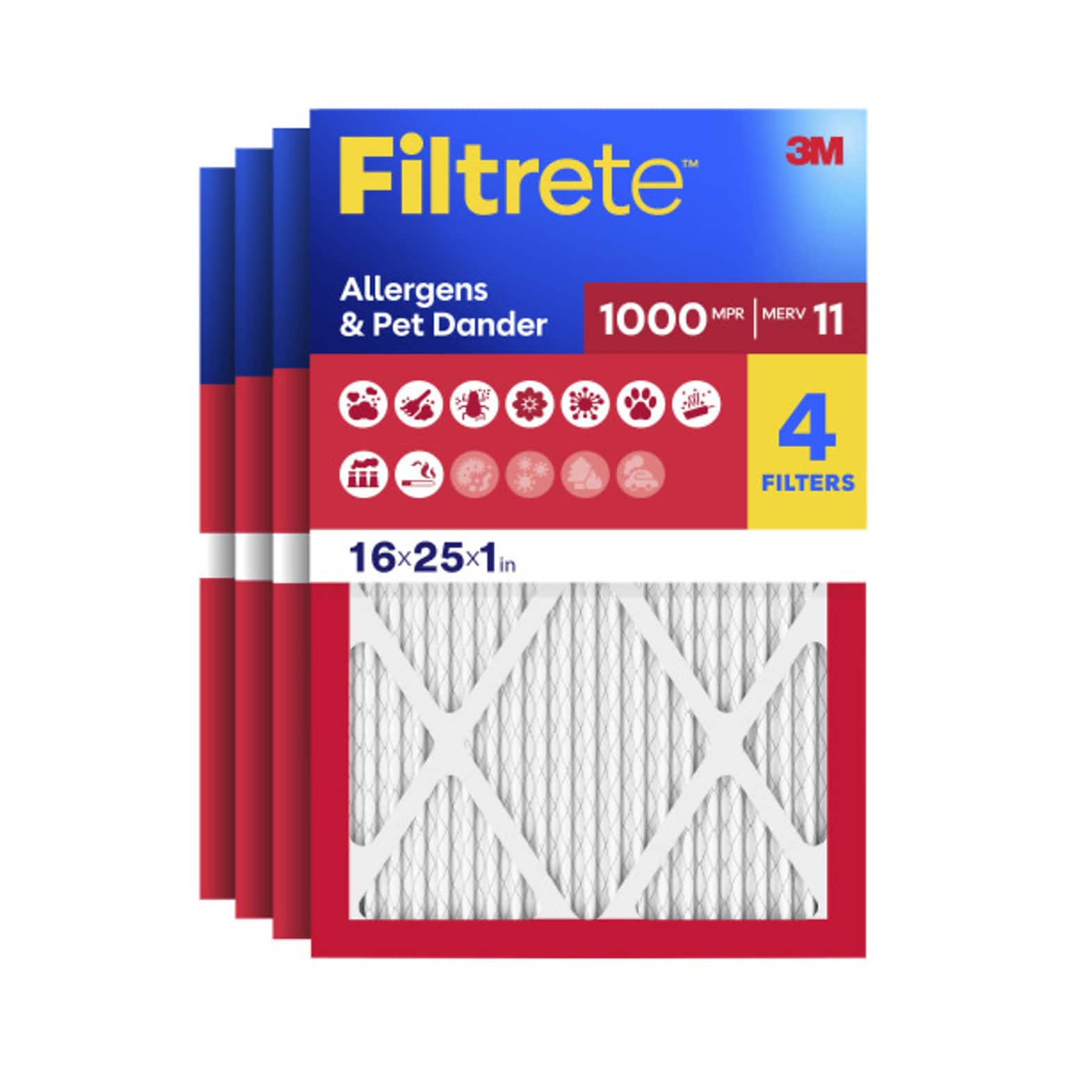 Filtrete Allergen Defense 16 x 25 x 1 Pleated Air Filter, MERV 11, 4/Carton (9801-4CA)