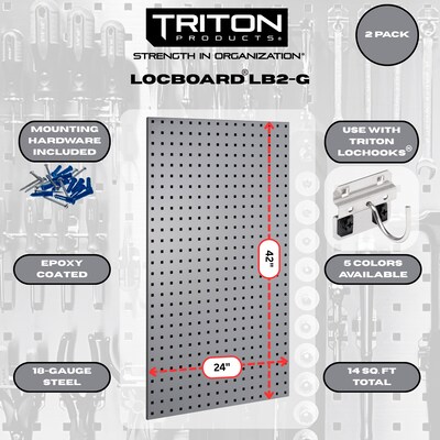 Triton Products LocBoard 24 x 42 x 9/16 Steel Square Hole Pegboards, 2/Set (LB2-G)