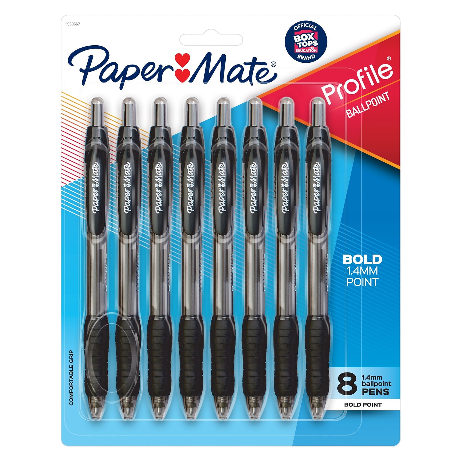Paper Mate Profile Retractable Ballpoint Pen, Bold Point, 1.4mm, Black Ink, 8/Pack (1960667)