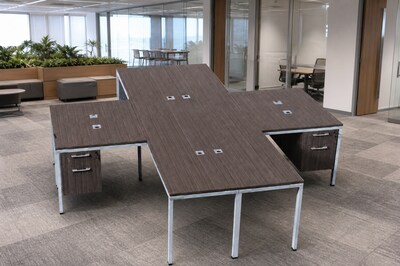 Boss Office Products Simple System 66"W L-Shaped Desk with File Pedestal, Driftwood, 4/Set (SGSD018-102)